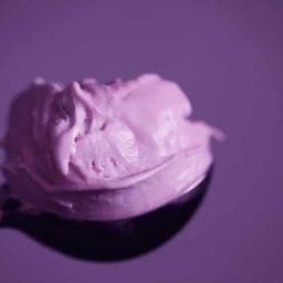 A scoop of purple, dairy-free sorbet.