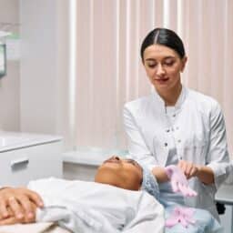 A medical provider examining a patient.
